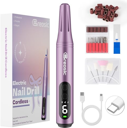 Breosic Torno para Uñas Profesional lima electrica uñas 12 en 1, Violeta