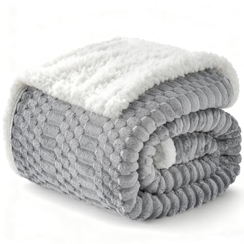 Gracelife Sherpa Throw Blanket for Couch Flannel Cozy Soft Thick Warm Double Blanket for Bed Fleece Home Decor Gifts Z01 Light Grey 200 * 230cm