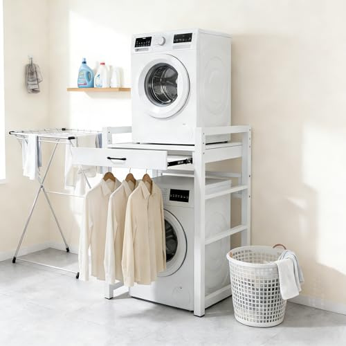 Yigowyigo Waschmaschinenregal überbau 73x63x105CM Regal über Waschmaschine mit Auszug Wäscheständer, Trockne 250kg Tragkraft Höhenverstellbar Waschmaschinenschrank Badezimmer Balkon