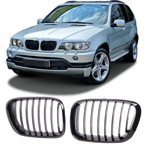 Sport Kühlergrill Nieren kompatibel mit BMW X5 E53 1999-2003 Glanz Schwarz Einzelsteg Grill