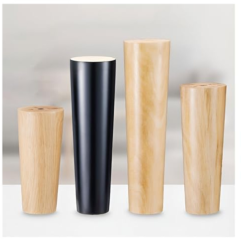 Lot De 4 Pieds De Meubles Coniques En Bois Avec Coussinet De Protection En Caoutchouc Et Vis, Pied Table Basse En Bois Massif Pour Commode, Table, Armoire, Meuble TV(Noir,18cm/7.1in)