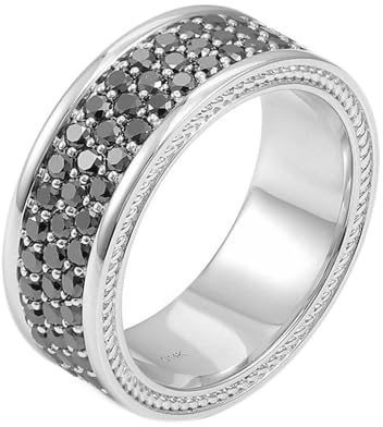 BWDHJLEY Ring Weißgold 375, Hochzeitsringe Schwarz Diamant Runde Luxus Weißgold Echt Eheringe 9K