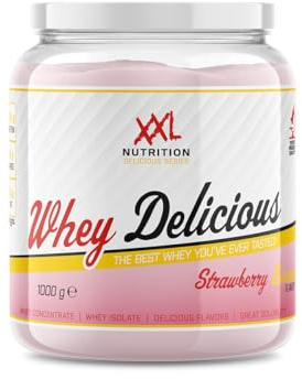 XXL Nutrition - Whey Delicious Protein Pulver - Leckerste Shake - Eiweiss Pulver, Whey Protein Isolat & Konzentrat - Hohe Qualität - 78,5% Proteingehalt - Erdbeere - 1000 Gramm