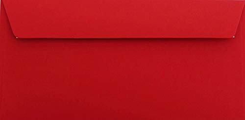 50 - Briefumschläge in Rosen Rot Kuverts in DIN Lang Format 110 x 220 mm | Nassklebung | komplett durchgefärbtes Papier | Post-Umschläge ohne Fenster | ideal für Grußkarten und Einladungen