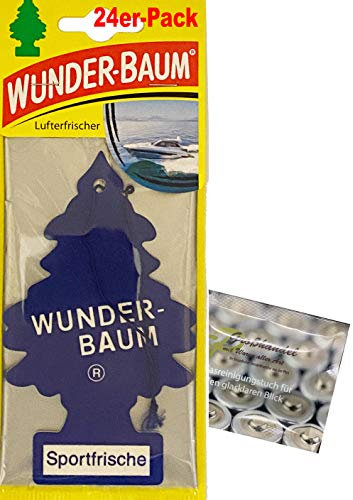 Wunderbaum 24er-Box Original Lufterfrischer Sportfrische Duftbaum inkl. 1 x Glasreinigungstuch von SP Großhandel Gratiszugabe