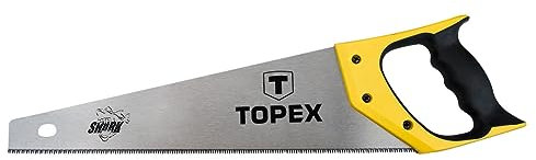 TOPEX Handsäge Shark 450 mm Länge, 7 TPI – Säge für Holz – Mit Griff aus Bi-Material, Dreiseitig Geschärft, Gehärtete Zähne, für Präzises Sägen