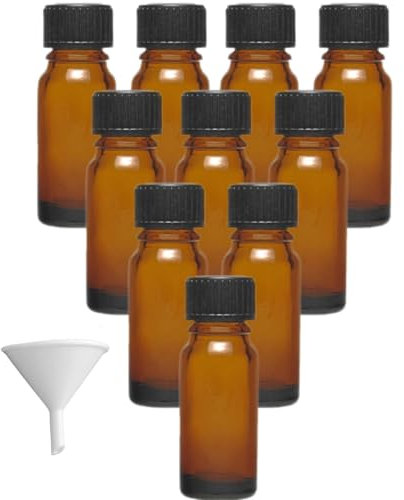 mikken 10 frascos de farmacia marrón de 10 ml, fabricados en Alemania, incluye etiquetas de rotulación y embudo, 10 x 10 ml