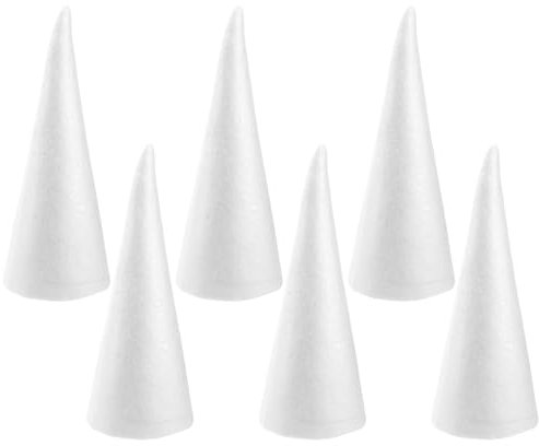 Holibanna 6pcs Schaumkegel Styropor kegelförmigen Handwerk weißen Weihnachtsbaum Tisch Herzstück Blumenschmuck Requisiten 24cm