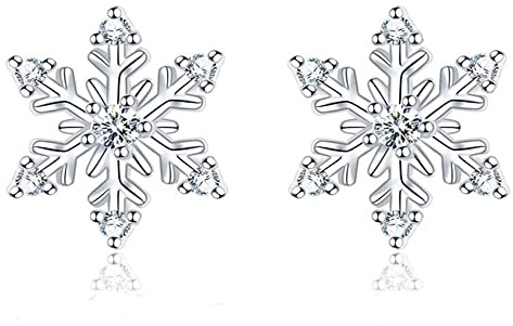 Josfeva Silber Weihnachten Ohrringe Damen, 925 Sterling Silber Weihnachts Ohrstecker, Schneeflocke Elch Perle Ohrstecker Silber für Damen, 10mm Silber Schlafen Ohrstecker zum Winter Weihnachten