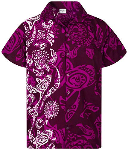 King Kameha Funky Chemise-Hawaienne, Manche-Courte, Maori-Wedding, Violet, S