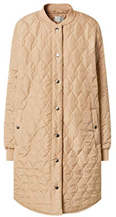 KAFFE Jacke KAshally Damen Jacke Gesteppte Lange Mantel Langarm mit Knöpfen Steppjacke 34, Tannin 34