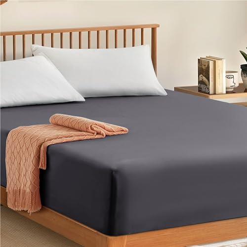 My Home Store Fitted Sheet 100% Egyptian Cotton 300TC Hotel Quality 30 cm Fitted Bedsheets (Charcoal, King)
