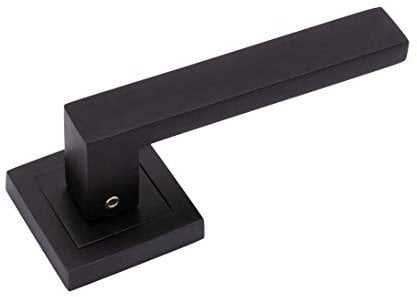 Golden Grace Delta Door Handles on Square Rose in Matte Black Finish, Complete with Fixing Screws - 1 Pair