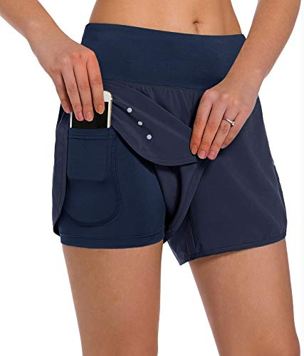 Ksmien 2-in-1-Laufshorts für Damen, leicht, athletisch, Workout, Fitnessstudio, Yoga, Shorts mit Handytaschen