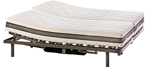 ekamia - Cama Articulada Eléctrica Doble Emparejada de Matrimonio con Colchón Hapi - 150cm x 190cm, Mando con Cable