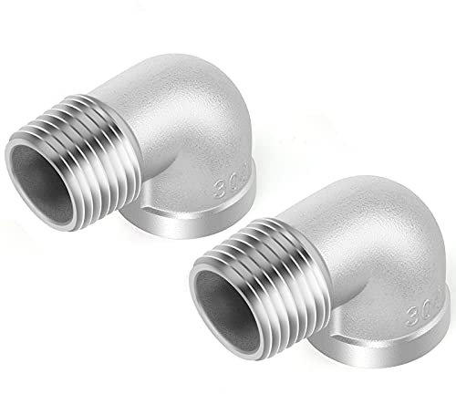 ERGAOBOY 2 Stück 304 Edelstahl 90 Grad Winkelverbinder, 1/2 Außengewinde auf 1/2 Innengewinde BSP Rohrfittings
