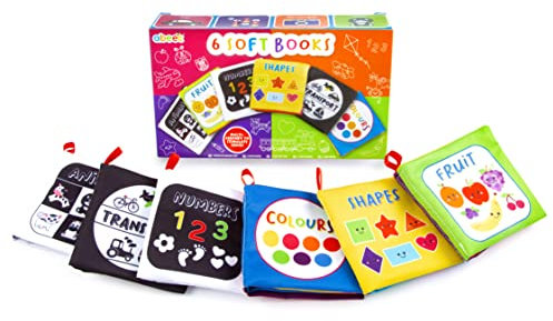 abeec Soft Books for Babies - Cloth Baby Books 0-6 Months - Sensory Book Set of 6 - Black and White & Colorful Touch and Feel Books - Newborn Gifts