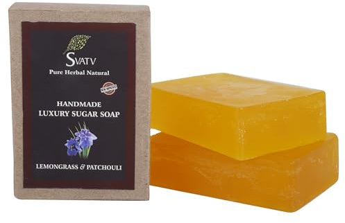 SVATV Handcrafted Seife with natural, soothing herbs of Lemongrass & Patchouli, Moisturized skin - Traditional Ayurvedic Herbal body Seife bars for Men & Women, all skin types 125g x2 Bars
