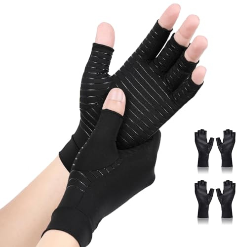 AovYoo Copper Arthritis Compression Gloves Fingerless Support (M, 2 Pairs) | 88% Copper nylon, Extended finger, Double stitching, Silicone grips, Typing, Gaming, Daily wear, Driving, Sport