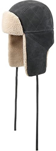 Stetson Calf Split Lapeer Fliegermütze Herren - 100% Kalbsleder - Gefüttert aus Baumwolle - Wintermütze mit Ohrenklappen - Mit Kunstfellbesatz - Pilotenkappe Herbst/Winter dunkelblau L (58-59 cm)
