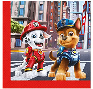 Procos 93388 - Servietten Paw Patrol The Movie, 33 x 33 cm, 2-lagig, 20 Stück, FSC® Mix, Geburtstag, Mottoparty