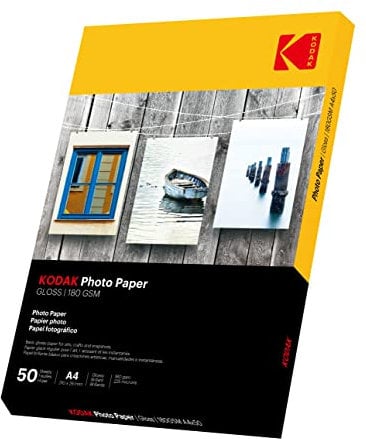 KODAK 50 Blatt x A4 Inkjet 180 g/m2 Fotopapier Hochglänzend, Sofort Trocken und Wasserfest - Speziell entwickelt für alle Tintenstrahl-/Inkjetdrucker - Keine Einzugsprobleme