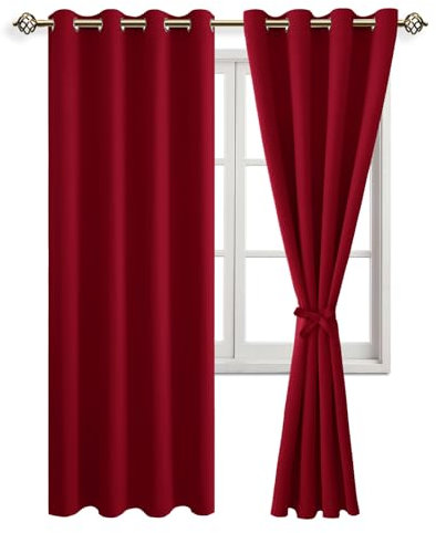 JIUZHEN Gardinen Blickdicht Weihnachtsvorhänge Vorhänge Wohnzimmer mit Vorhang-Krawatten Verdunkelungsvorhang Wärmeisolierende Thermovorhang für Weihnachten, Rot, 2 Stück, 260x140cm(HxB)