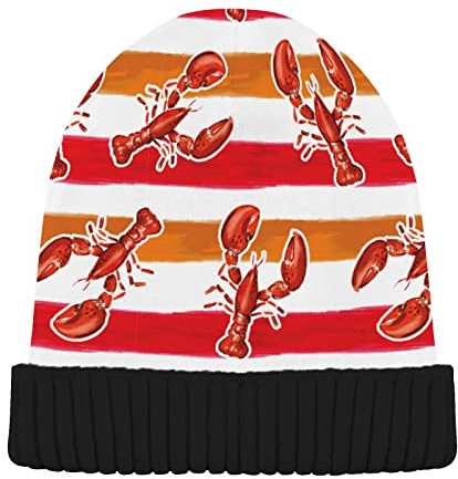 Sommer Red Lobster Herren Neuheit Beanie Mütze Horizontal Orange Streifen Damen Winter Strickmütze, Schwarz , 62