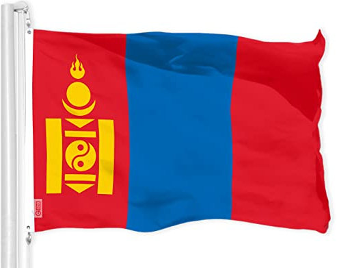 G128 Mongolei-Flagge | 90 x 150 cm | LiteWeave Pro Serie bedruckt 150D Polyester | Länderflagge, für drinnen und draußen, lebendige Farben, Messingösen, dicker und langlebiger als 100D 75D Polyester