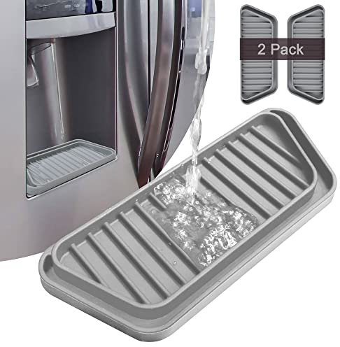 KindGa Refrigerator Drip Catcher Tray,Protector Ice and Water Dispenser Pan,Fridge Spills Water Pad Catch Basin for Drainage 2 Pack (Rectangular,Grey)
