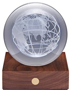 Gingko Design Amber Crystal Light – World Globe | Elegant Illuminated Globe Lamp with Crystal Glass Dome | USB Rechargeable | Unique Home Décor or Gift Idea