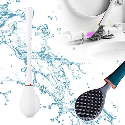 Flexible Toilettenbürste aus Silikon, Klobürste Silikon, Silikon WC Bürste und Behälter,Toilettenbürste silikon für Badezimmer mit Schnell Trocknendem, Schnelle Reinigung Toilet Brush (weiß)