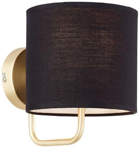 Lightbox Wandlampe mit schwarzem Stoff Schirm | 18 x 15 x 20 cm | skandinavische Wandleuchte für das Schlafzimmer | E14 Fassung | max. 40 W | aus Metall/Textil in Messing/Schwarz