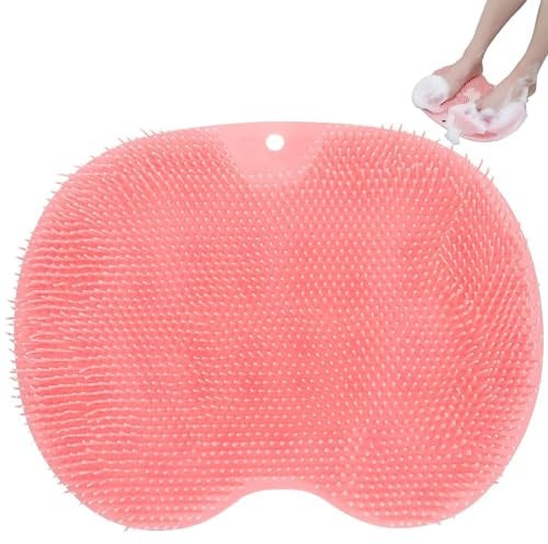 Tyrzol Pink Shower Foot Scrubber Massager Mat with Non-Slip Suction Cups - Foot Care Exfoliation Massager for Men Women - Kneading Massage Therapy Technique