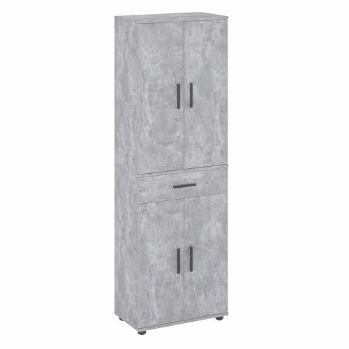 KOMTO Mehrzweckschrank 60 cm Breit - Schrank Beton, Kleiderschrank mit 1 Schublade, Hochschrank, Büroschrank, Bücherschrank mit 4 Türen | Porto 180 х 34 х 60 cm