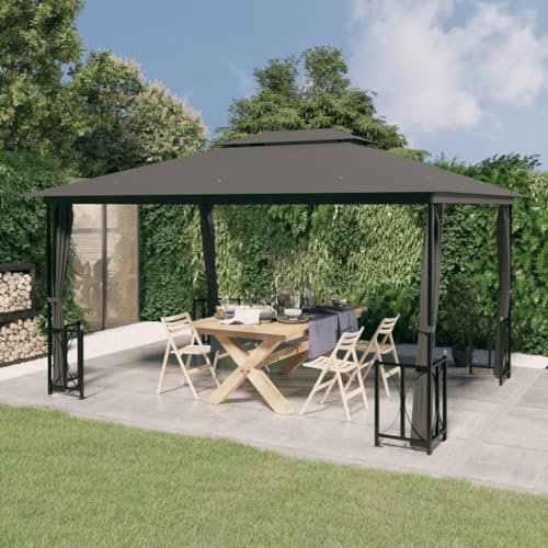 Tende a padiglione, Teli Laterali E Doppio Tetto,Tenda Per,Gazebo Per Auto Da Esterno Adatto Per Terrazze, Balconi, Piscine, Giardini, Campeggio, Eventi 3x4 M Antracite