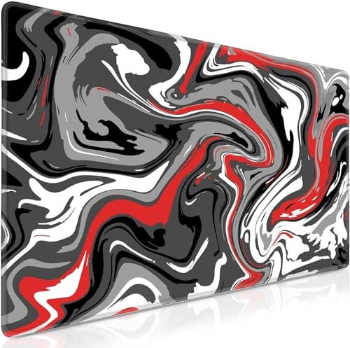 Premium Gaming Mauspad XXL 900 x 400 mm - Abstrakte Wirbel in Schwarz, Weiß und Rot - Wasserdicht & rutschfest - Genähte Kanten für Haltbarkeit - Großes Mousepad