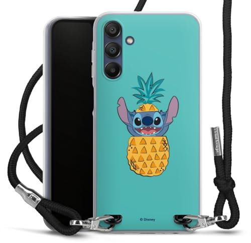 Carry Case kompatibel mit Samsung Galaxy A15 Hülle mit Band Handykette zum Umhängen schwarz Disney Lilo & Stitch Ananas