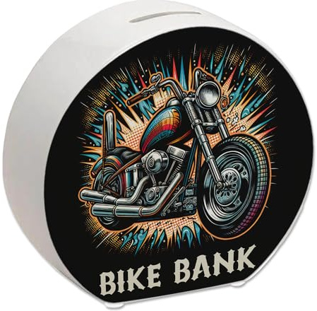 speecheese Spardose Chopper-Motorrad mit Spruch Bike Bank | Glänzender Metallglanz Chrom-Auspuff Custom-Bike Highlight Sparen im Zweirad-Stil