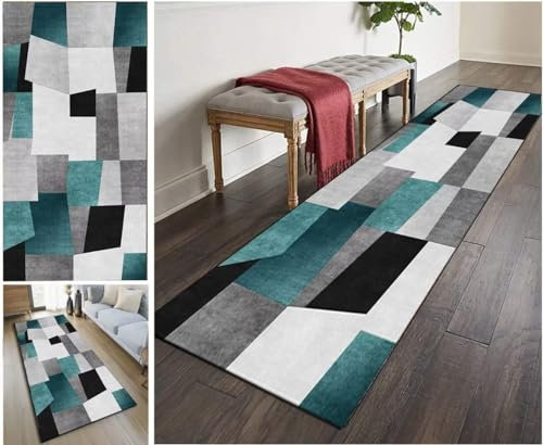 Teppich Läufer Flur rutschfest Küchenteppich Geometrisch Waschbar Meterware Schlafzimmer Korridor Teppichläufer Lang, Anpassbare Breit 40/50/60/70/ 80/90/ 100/110/120cm