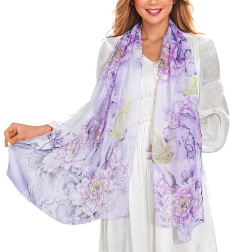 KALOEY Chiffon Schal Damen Halstuch Tuch Blume Muster Stola Schals & Tücher für Sommer Frühling Herbst Geschenk