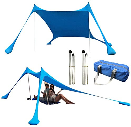Xeihuul Toldo de sombra de playa - Tienda de campaña impermeable, sombrilla familiar portátil para picnic, playa, camping, azul, Siehe Beschreibung