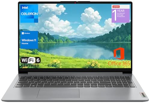 Lenovo IdeaPad 1 Home Laptop, 15.6 FHD Display, Intel Celeron Dual Core Processor, 8GB RAM, 384GB Storage(128GB eMMC + 256GB PCIe), 1 Yr Office 365, Wi-Fi 6, W11H, Additional 1 Yr ADP