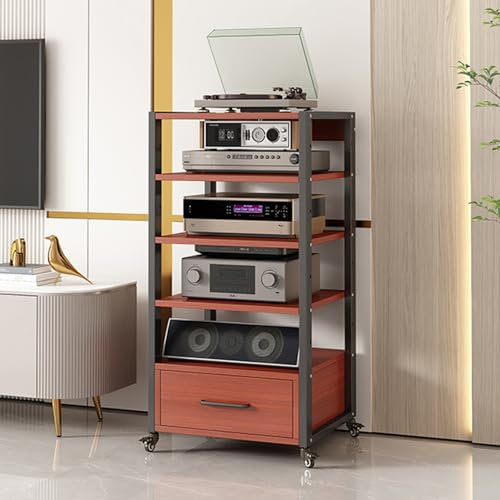 Support multimédia AV mobile avec tiroir de rangement, meuble TV d'angle pour salon, armoire de lecteur stéréo, tour de support audio avec étagères en bois réglables en hauteur, centre multimédia de