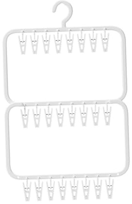 Fenteer Hanging Drying Rack with Clips Multipurpose Clothes Hanger for Towel Bras Diaper, Double Layer