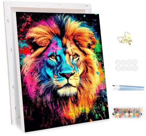 MEIYUDA Peinture par Numero Adulte avec Cadre, Lion arc-en-ciel DIY Peinture à l'huile par Numéros sur Toile Artisanat avec Pinceaux Peintures Acryliques par Numero, Decoration Maison Cadeau 30x40cm