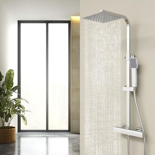 AICA Columna de Ducha Termostática Plata Brillante, 25x25cm Grande Rociador Superior Acero Inoxidable Diseño Sencillo para Baño