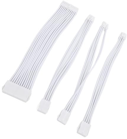 Computer Cable Extension, 30cm Long 16AWG PSU Extension Cord with Cable Combs, Nylon Weave, 24Pin to 24Pin, 8 Pin to 8 Pin, 8 Pin to 6+2Pin, Power Supply Extension Cable (White)