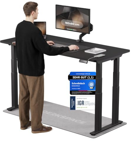 DESKSPACE Titan Elektrisch höhenverstellbarer Schreibtisch (200x80 cm) | Bürotisch mit Dual Motor, Kollisionsschutz, Memory-Funktion, USB, 10 Jahre Garantie (Gestell schwarz, Tischplatte schwarz)