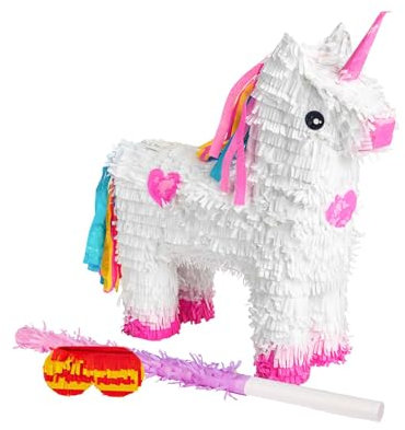 Fax Potato Unicorn Pinata, Pink Buster Stick and Blindfold Set (W43 x D13 x H55cm) Fill Your Own Kids Large Party Supplies Themed Birthday Fun Decoration Pinata for Kids Parties & Games